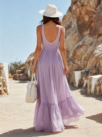 Lila Maxi Dress | Light Purple Chiffon, Pleated Summer Dress for Wedding Guests 2