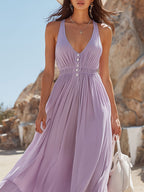Lila Maxi Dress | Light Purple Chiffon, Pleated Summer Dress for Wedding Guests 3