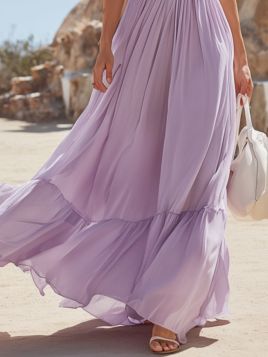 Lila Maxi Dress | Light Purple Chiffon, Pleated Summer Dress for Wedding Guests 4