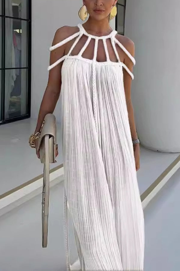 Lina Maxi Dress | Linen Blend, Draped Braids, Ankle-Length 9