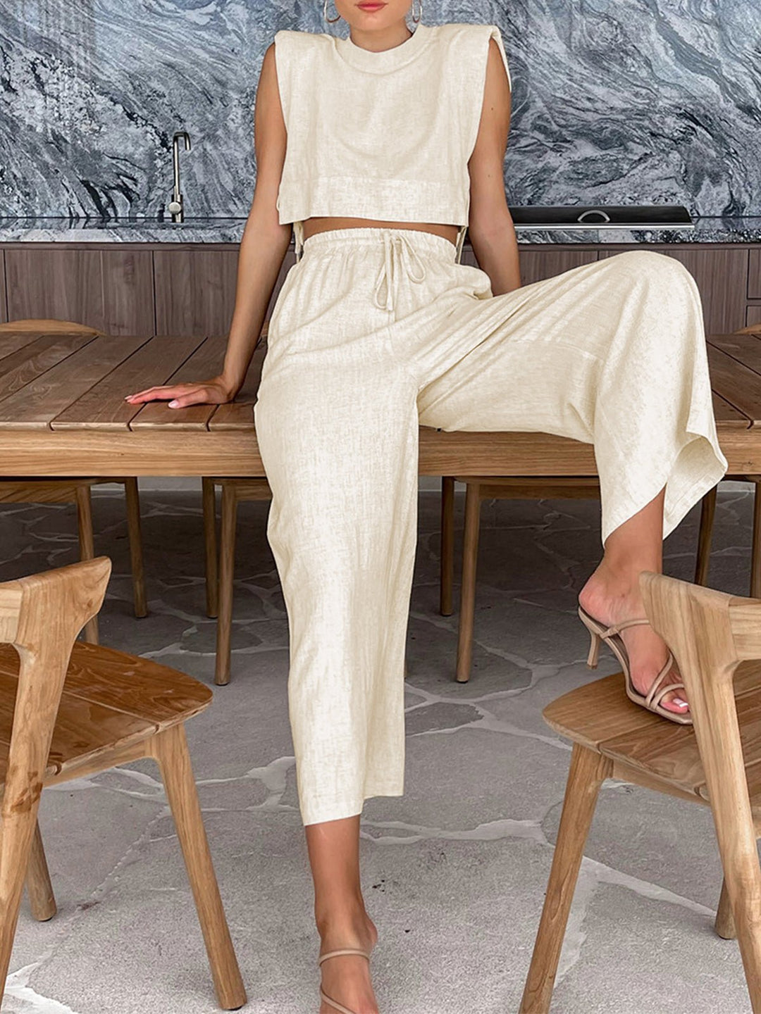 Lina Two Piece Pants Set | Lightweight Linen Blend, Wide Leg Design 2