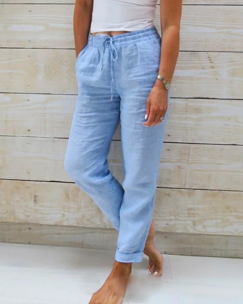 Lina Women's Pants | Casual White Linen with Drawstring 0