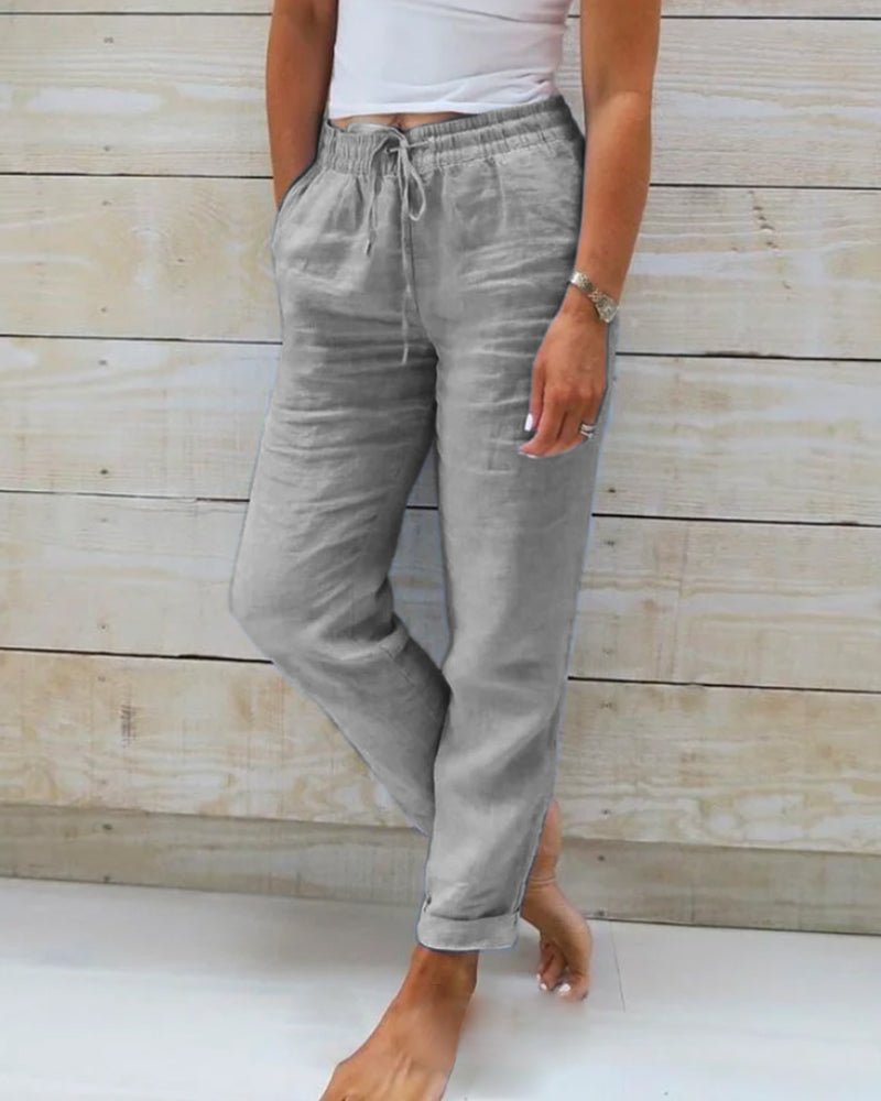 Lina Women's Pants | Casual White Linen with Drawstring 2