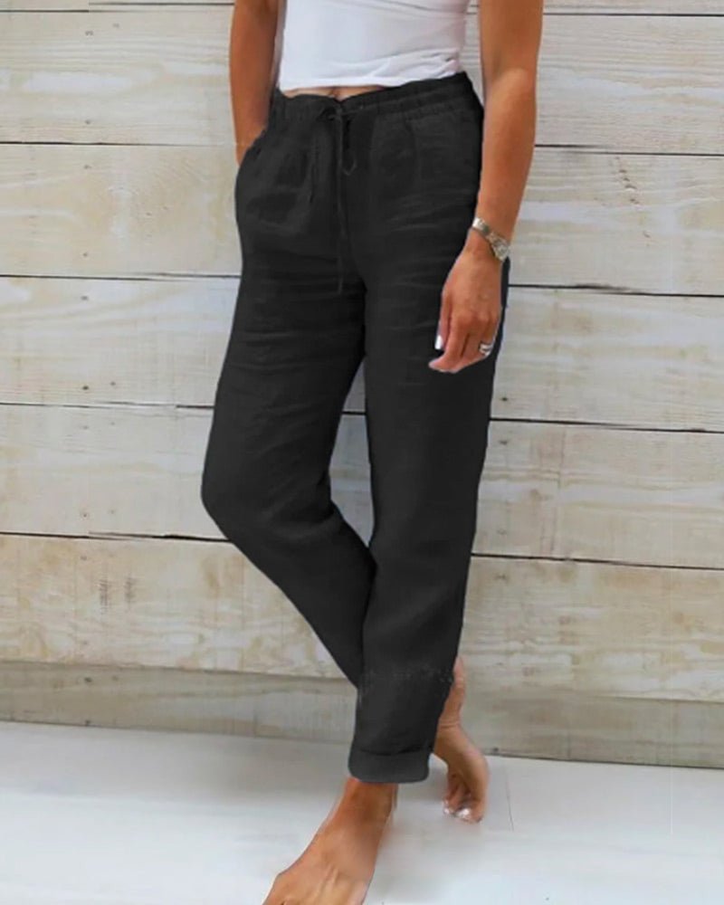 Lina Women's Pants | Casual White Linen with Drawstring 3