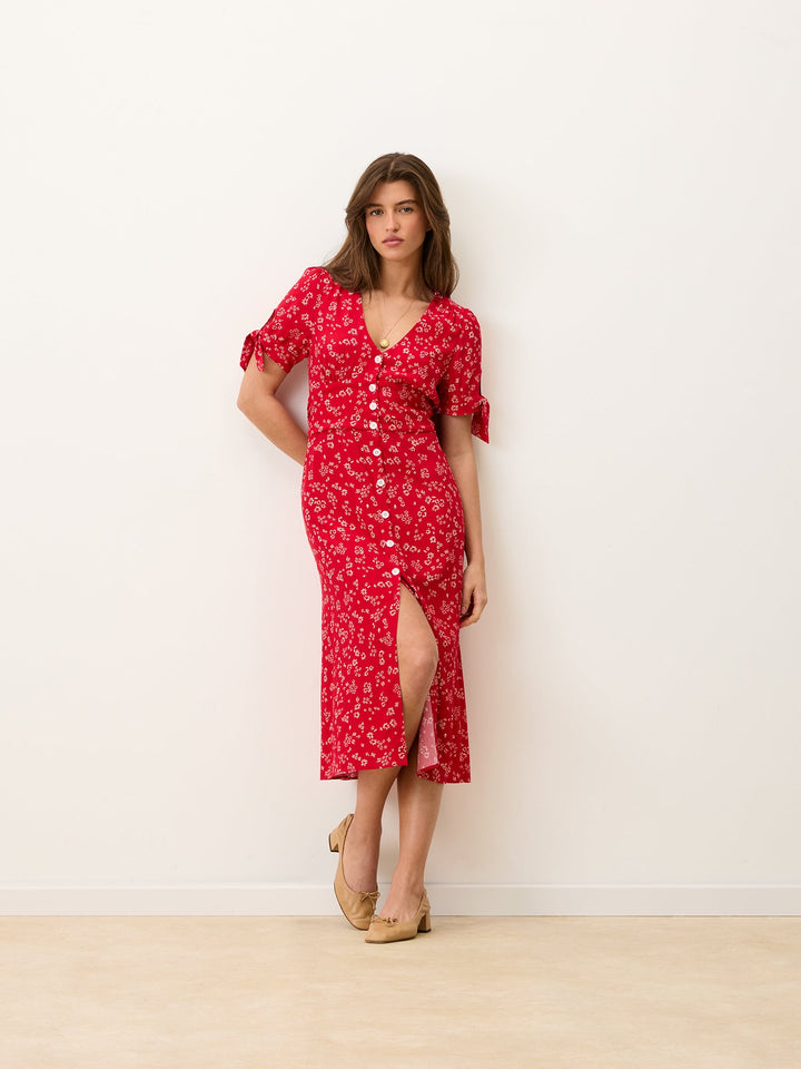 Liora Midi Dress | Floral Print, Slim Fit, V-Neck 0
