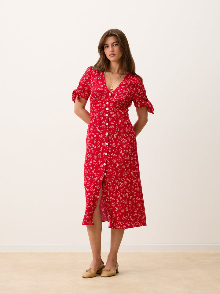 Liora Midi Dress | Floral Print, Slim Fit, V-Neck 5