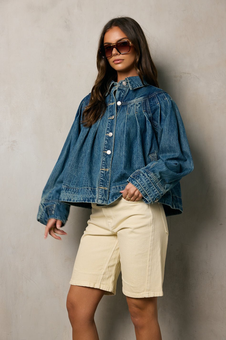 Luna Denim Shorts | High-Rise, Wide Leg Fit, Women's Jean Shorts 4