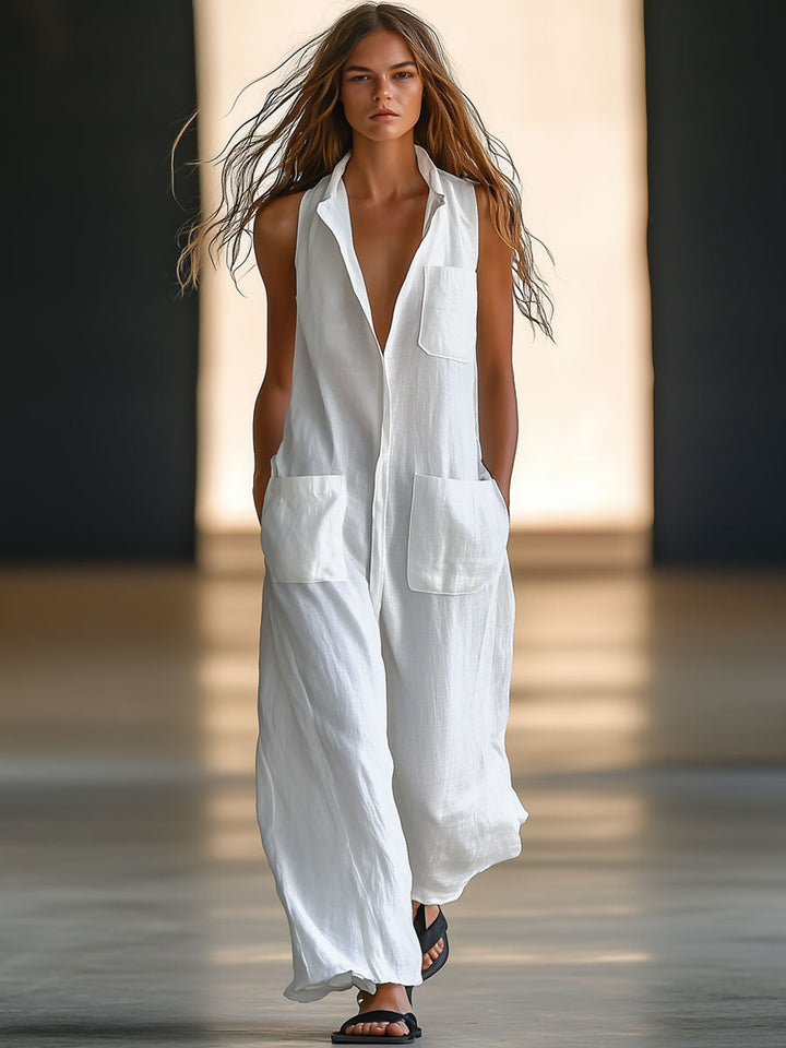 Luna Jumpsuit Women | Breathable Cotton-Linen Blend, Sleeveless Design 0