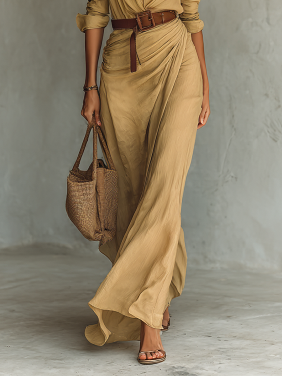Luna Long Sleeve Maxi Dress | Lapel Collar, Belted Elegance 2