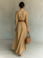 Luna Long Sleeve Maxi Dress | Lapel Collar, Belted Elegance 3
