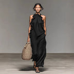 Luna Maxi Dress | Silk Effect, Halter Neck, Flounce Trim 0