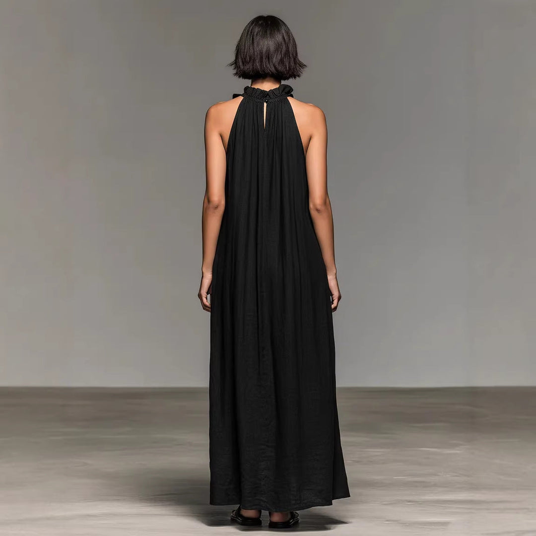 Luna Maxi Dress | Silk Effect, Halter Neck, Flounce Trim 4