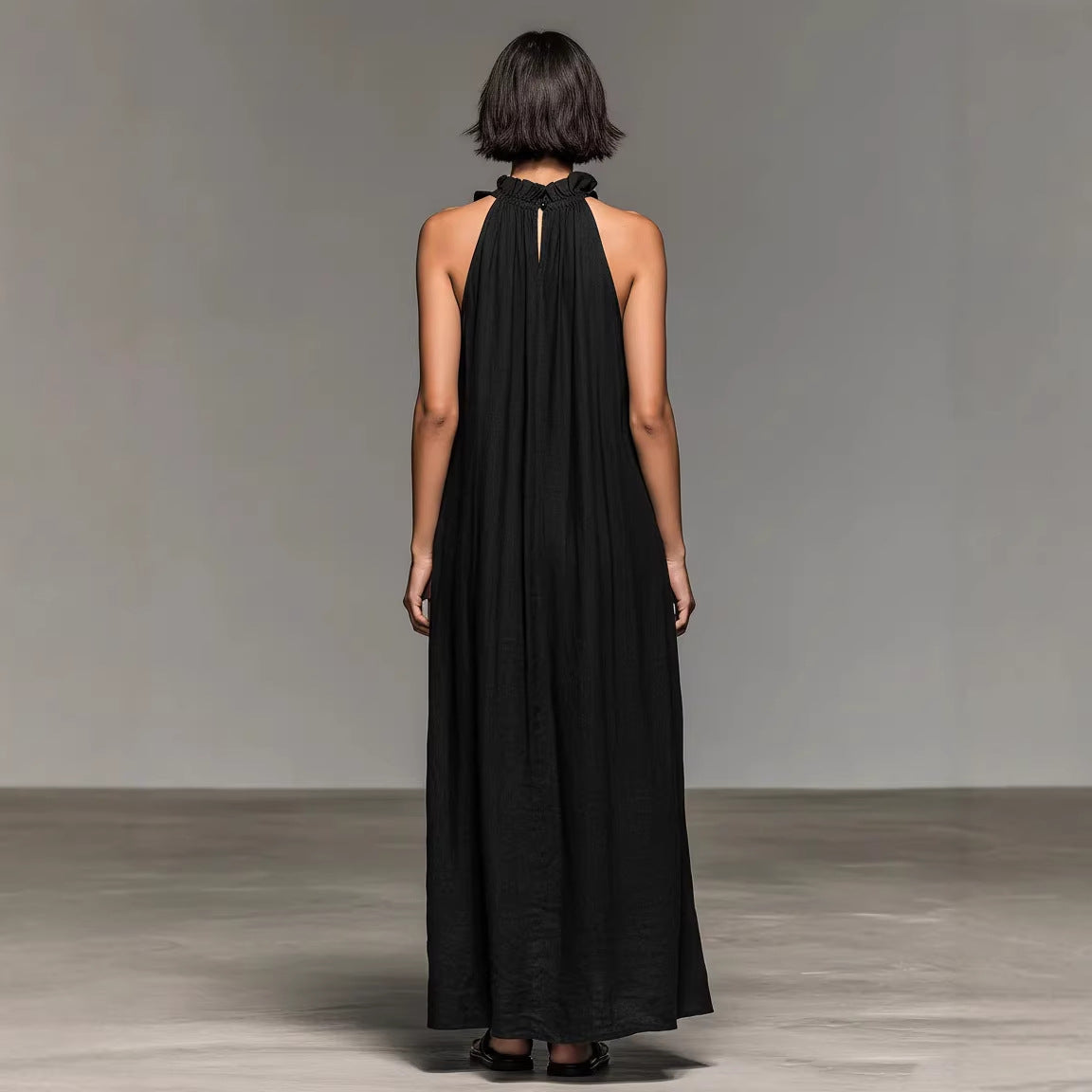 Luna Maxi Dress | Silk Effect, Halter Neck, Flounce Trim 4