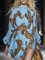 Luna Mini Dress | Leopard Print Chiffon, Loose Fit 0