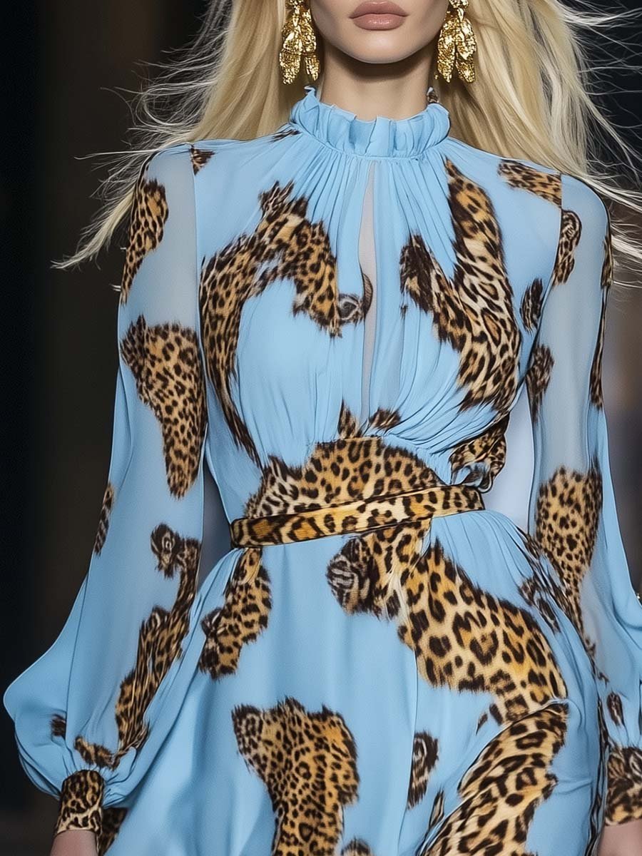 Luna Mini Dress | Leopard Print Chiffon, Loose Fit 3