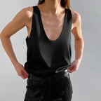Luna Satin Tank Top | Plunging U-Neck, Relaxed Fit 0