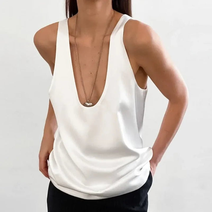 Luna Satin Tank Top | Plunging U-Neck, Relaxed Fit 1