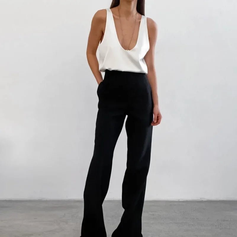 Luna Satin Tank Top | Plunging U-Neck, Relaxed Fit 3