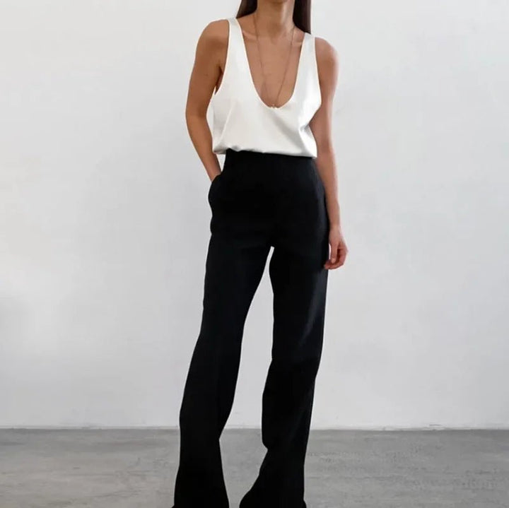 Luna Satin Tank Top | Plunging U-Neck, Relaxed Fit 3