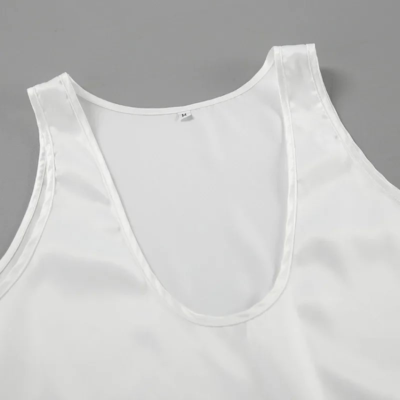 Luna Satin Tank Top | Plunging U-Neck, Relaxed Fit 6