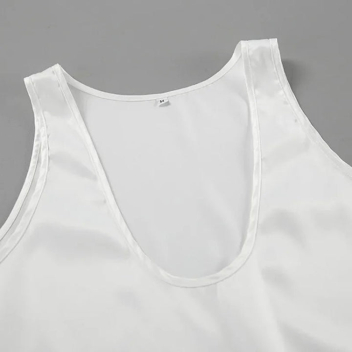 Luna Satin Tank Top | Plunging U-Neck, Relaxed Fit 6