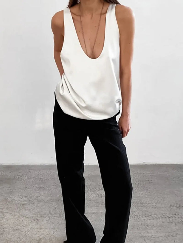 Luna Satin Tank Top | Plunging U-Neck, Relaxed Fit 7