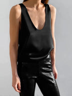 Luna Satin Tank Top | Plunging U-Neck, Relaxed Fit 8
