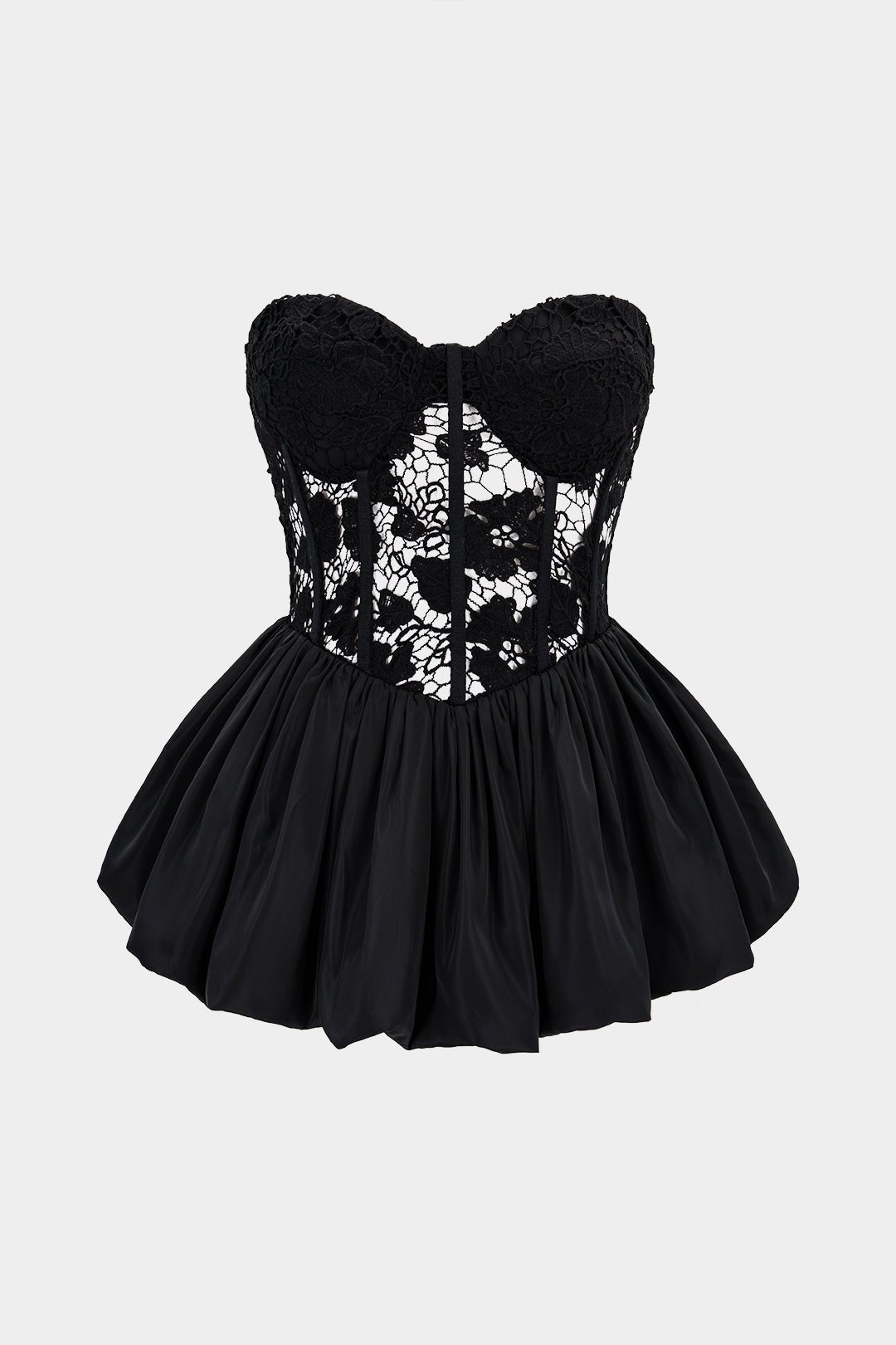Luxe Corset Top | Lace Patchwork, Puff Hem Design 0