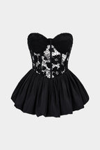 Luxe Corset Top | Lace Patchwork, Puff Hem Design 0