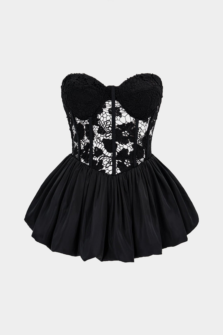 Luxe Corset Top | Lace Patchwork, Puff Hem Design 0