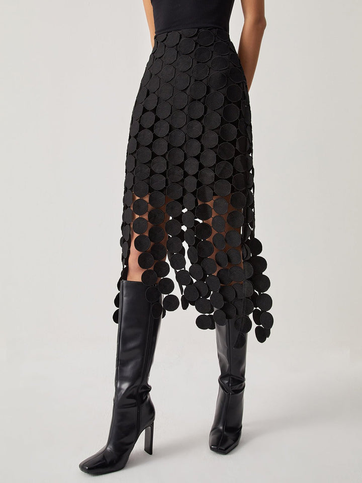 Luxe Midi Skirt | High Waist, Laser Cut Design 0