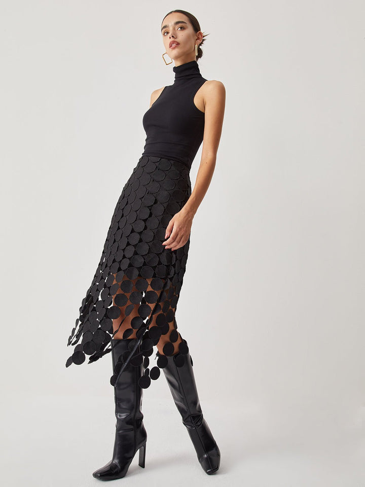 Luxe Midi Skirt | High Waist, Laser Cut Design 1