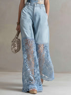 Luxe Wide Leg Jeans | Lightweight Denim with Lace Inserts 0