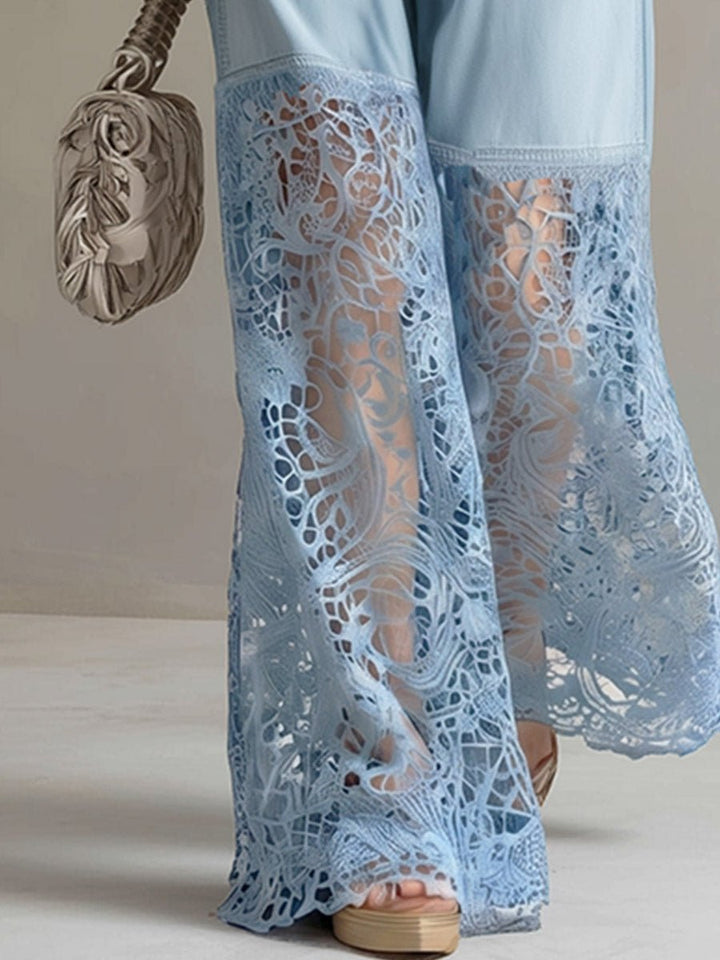 Luxe Wide Leg Jeans | Lightweight Denim with Lace Inserts 3