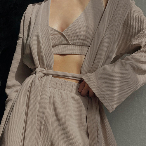 Ava Waffle Loungewear Set in a cozy cotton blend, featuring a comfortable top and matching pants, perfect for relaxing at home or casual - 2