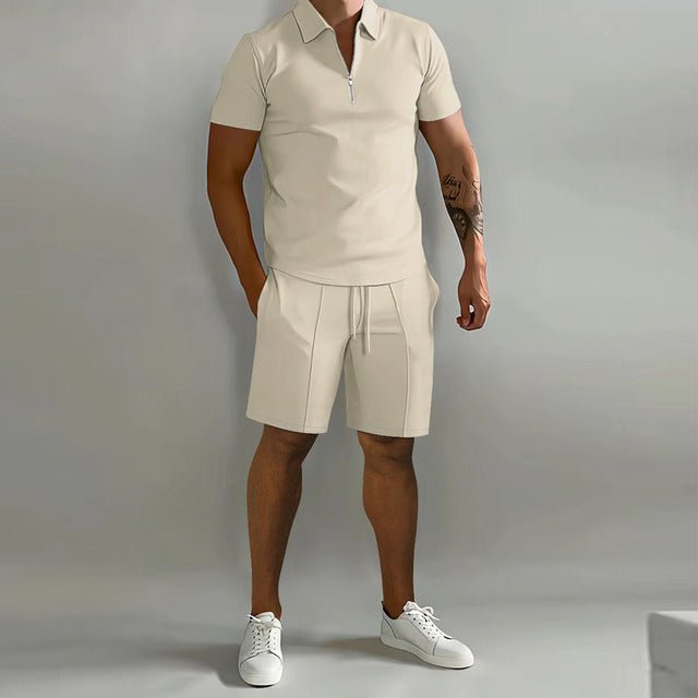 Maverick Men's Summer Set | Breathable Zipper Polo Shirt and Shorts 0