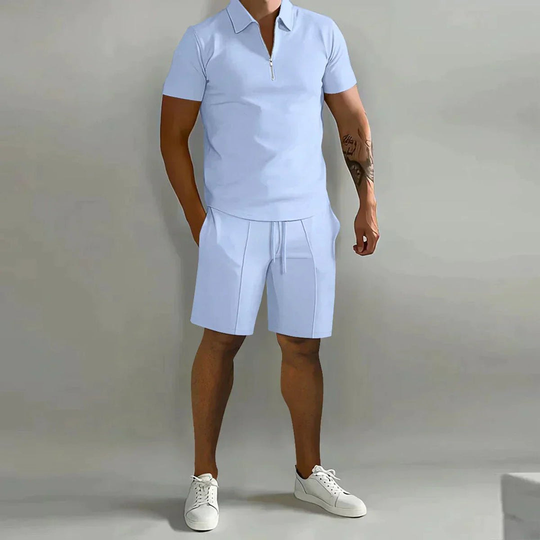 Maverick Men's Summer Set | Breathable Zipper Polo Shirt and Shorts 1