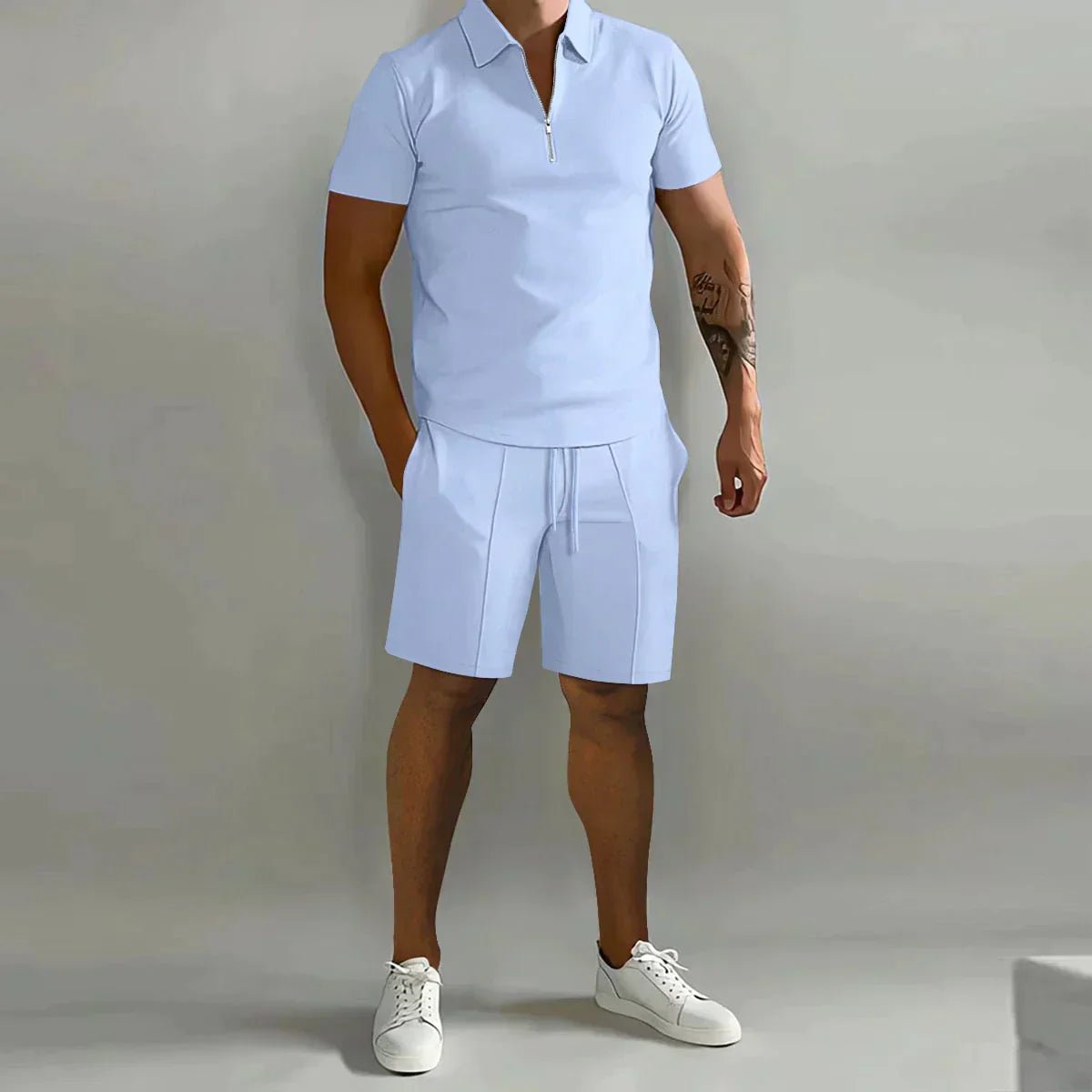 Maverick Men's Summer Set | Breathable Zipper Polo Shirt and Shorts 1