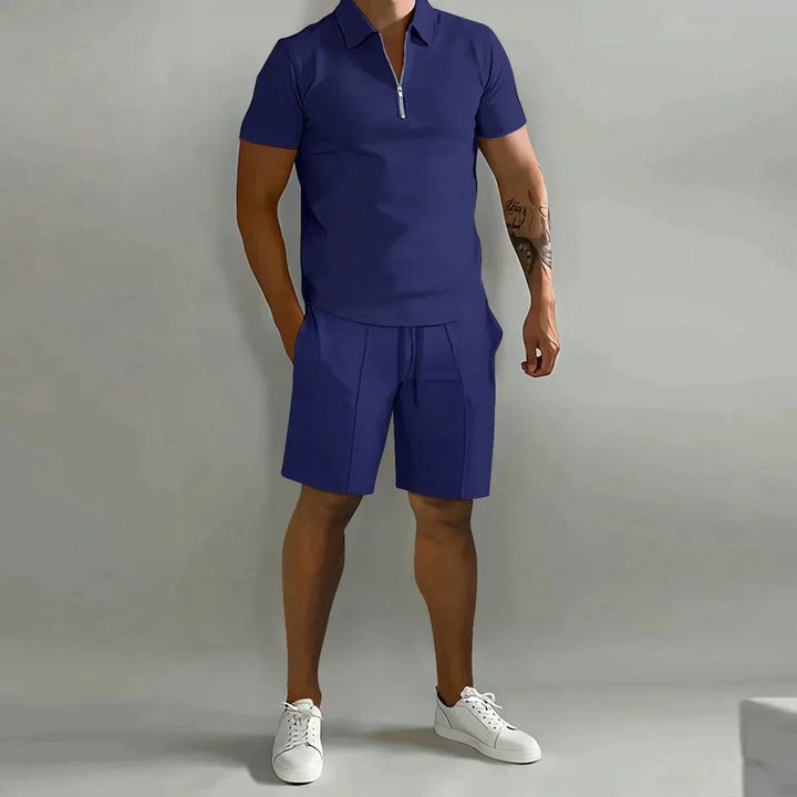Maverick Men's Summer Set | Breathable Zipper Polo Shirt and Shorts 2