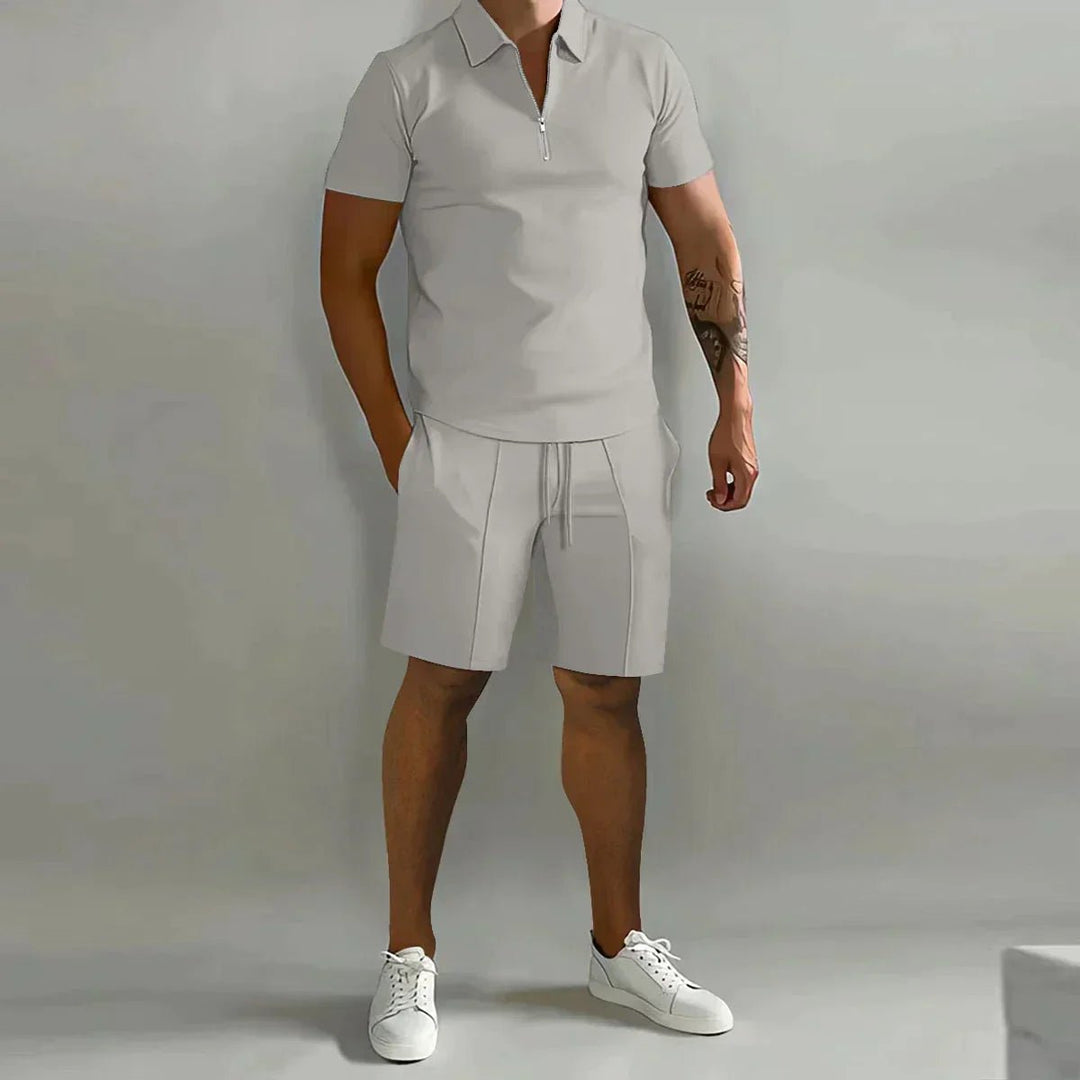 Maverick Men's Summer Set | Breathable Zipper Polo Shirt and Shorts 3