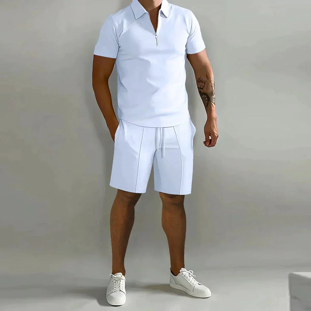 Maverick Men's Summer Set | Breathable Zipper Polo Shirt and Shorts 4