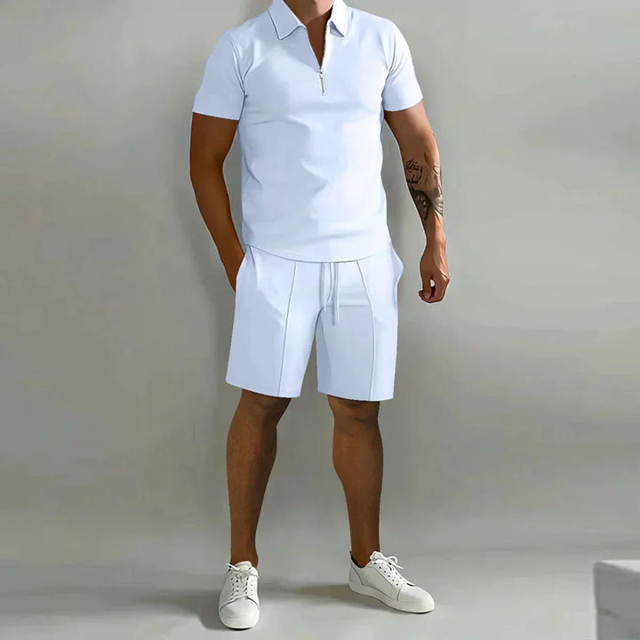 Maverick Men's Summer Set | Breathable Zipper Polo Shirt and Shorts 4