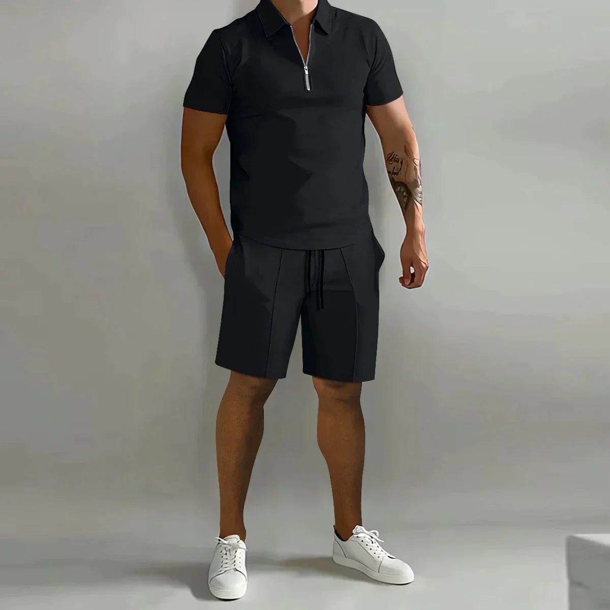 Maverick Men's Summer Set | Breathable Zipper Polo Shirt and Shorts 5