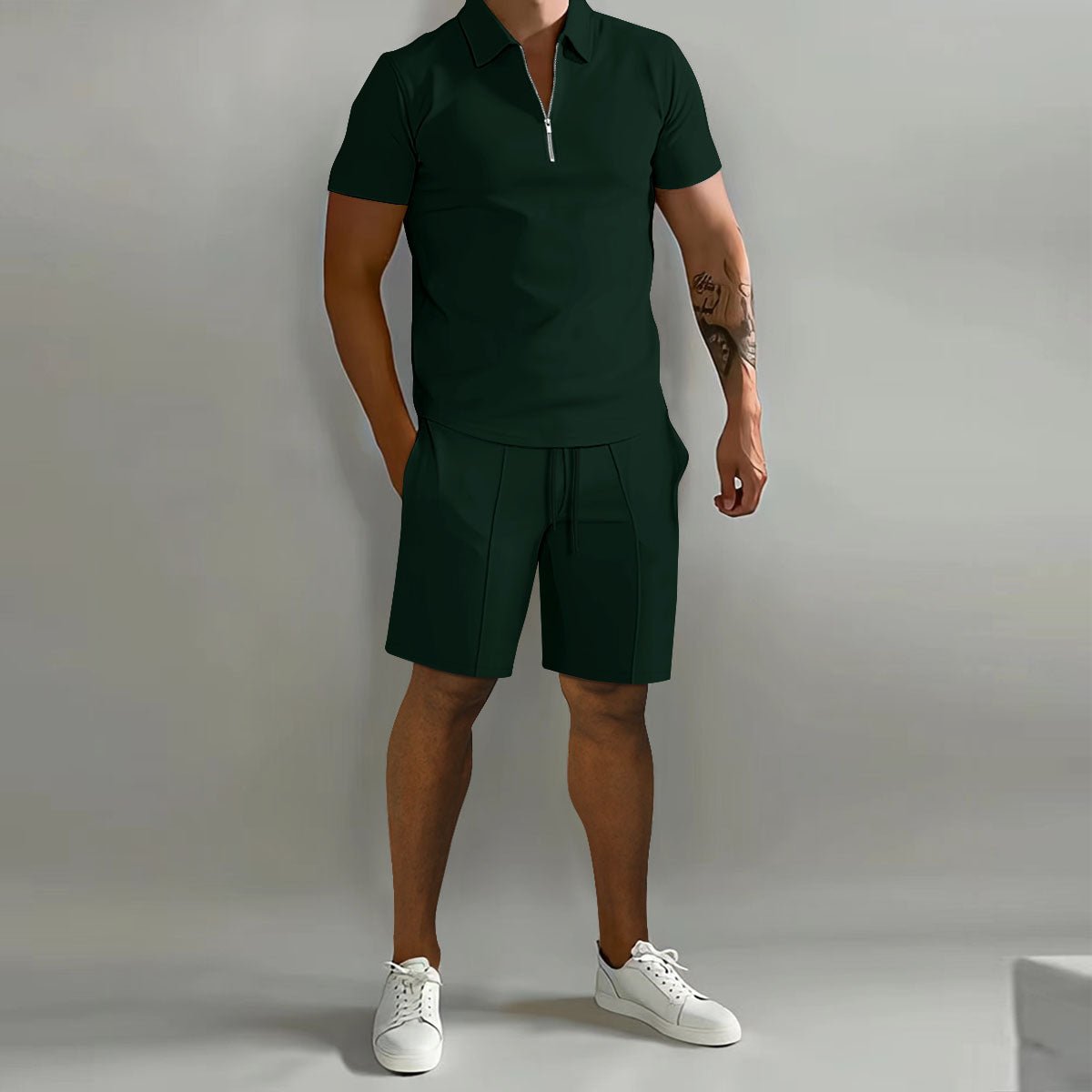 Maverick Men's Summer Set | Breathable Zipper Polo Shirt and Shorts 6