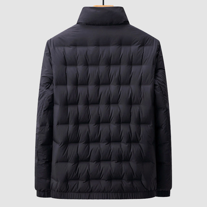 Men's Quilted Down Jacket, Hip Length, Stand Collar, Zip Pockets