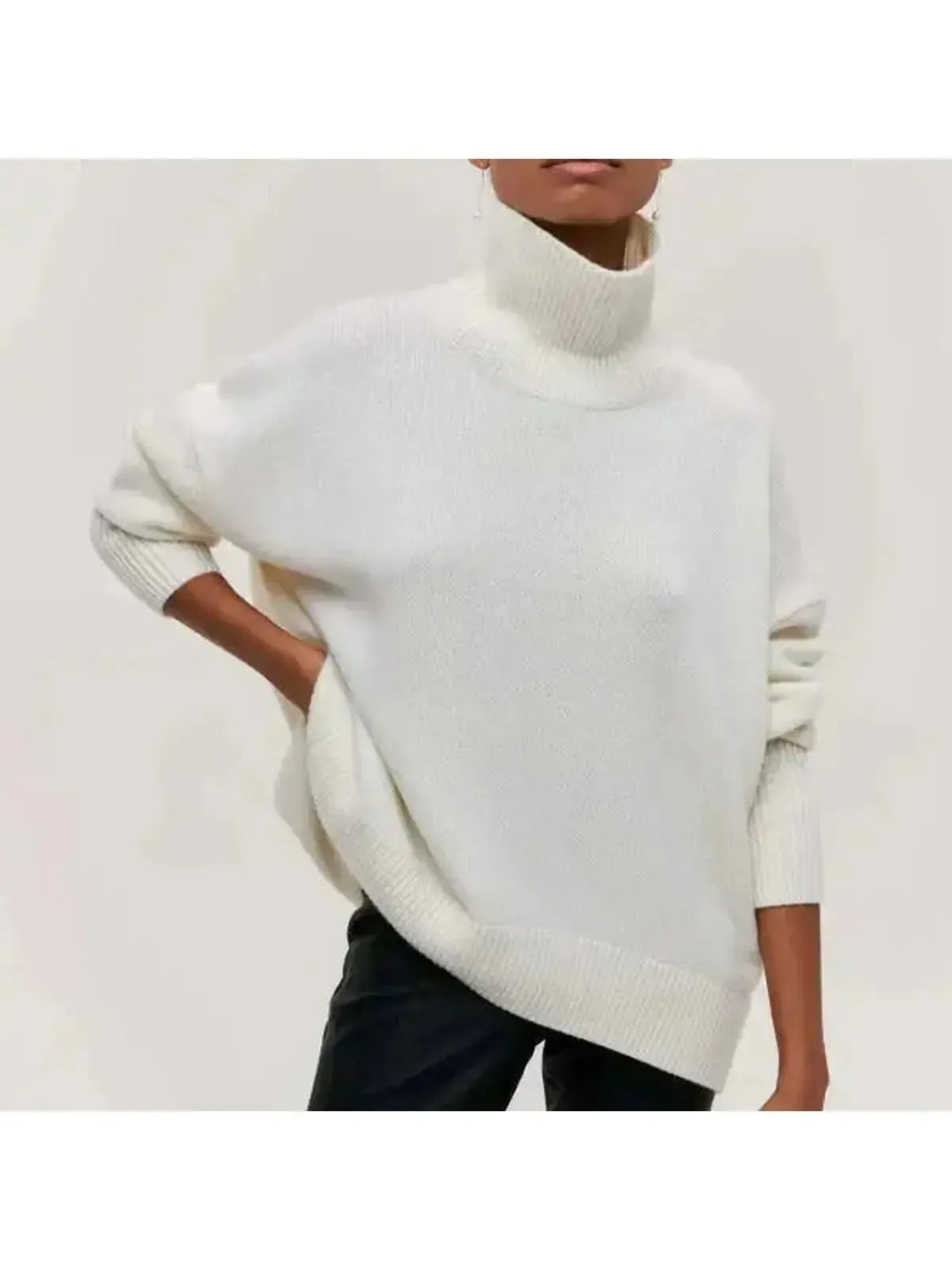 Women's Oversized Turtleneck Sweater, Cotton Blend, Relaxed Fit