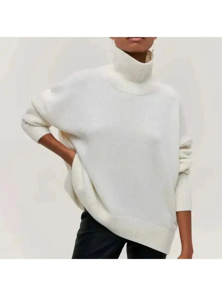 Women's Oversized Turtleneck Sweater, Cotton Blend, Relaxed Fit