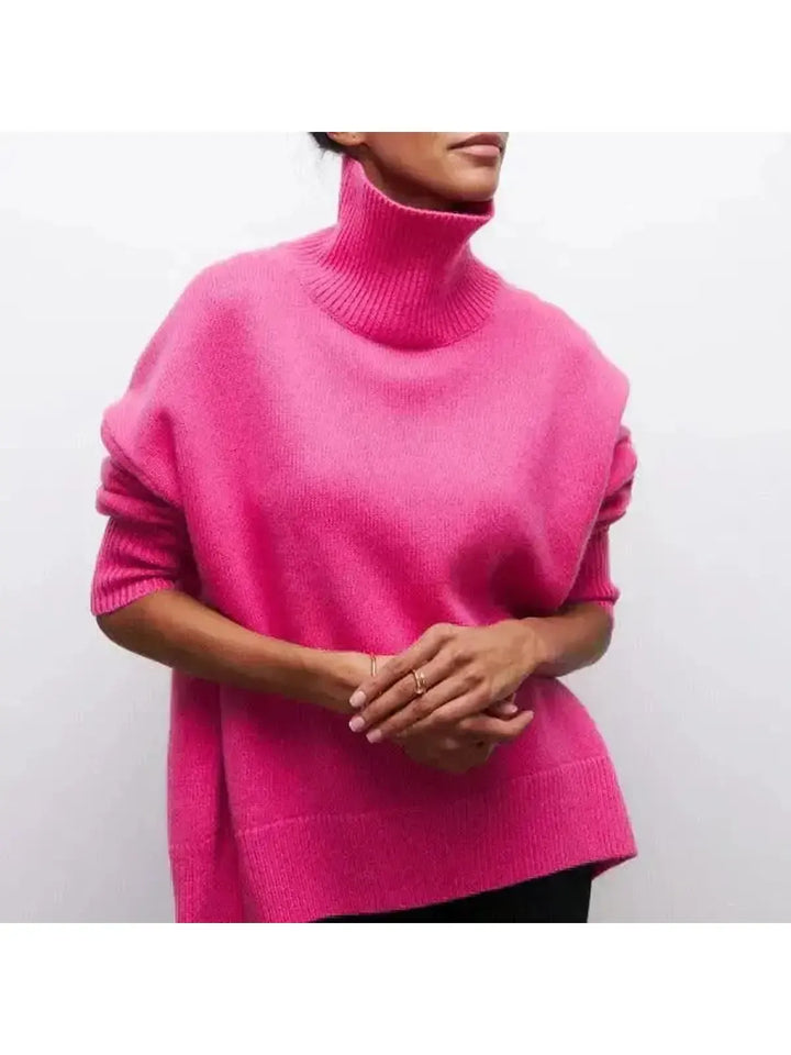 Women's Oversized Turtleneck Sweater, Cotton Blend, Relaxed Fit