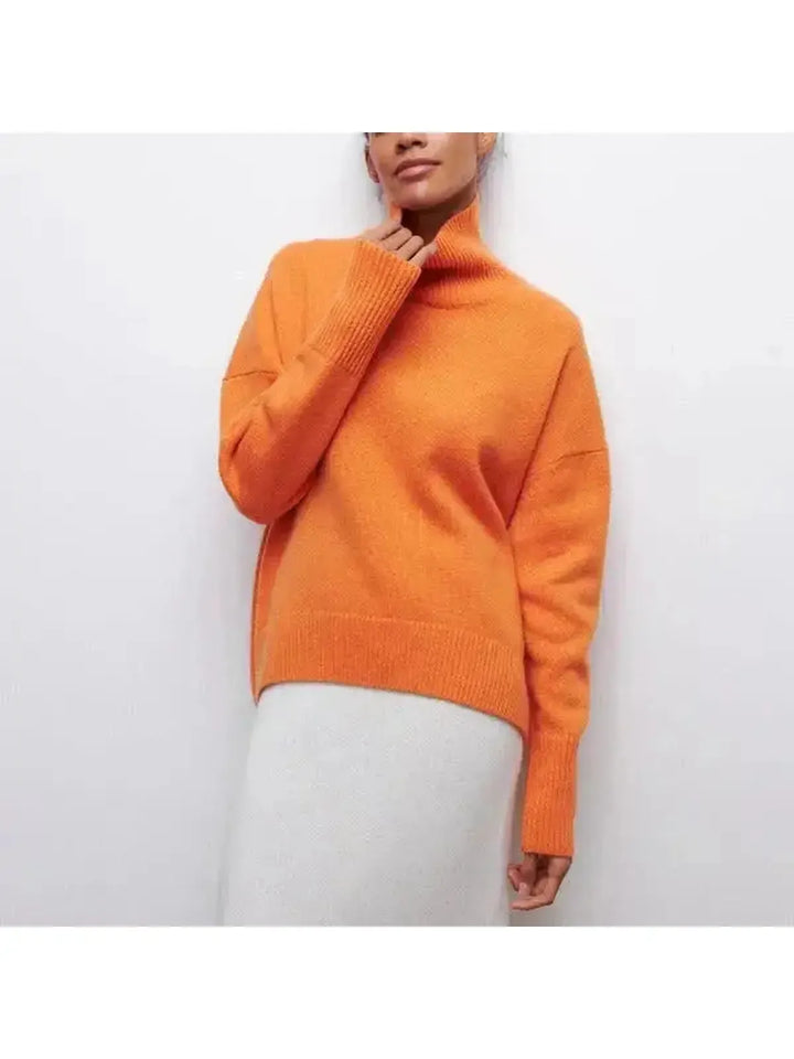 Women's Oversized Turtleneck Sweater, Cotton Blend, Relaxed Fit