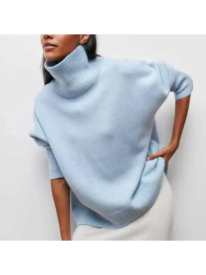 Women's Oversized Turtleneck Sweater, Cotton Blend, Relaxed Fit